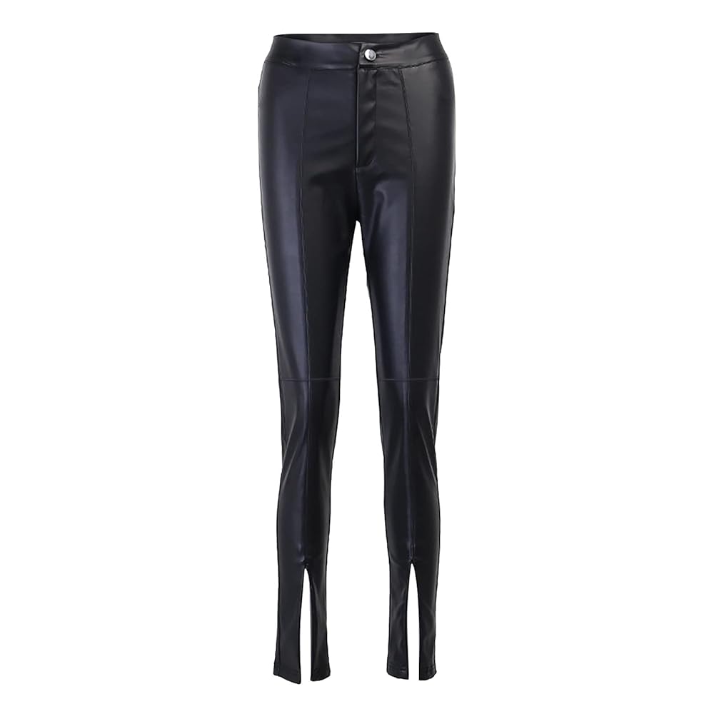 Faux Leather Pants for Women Solid Color High Waist Straight